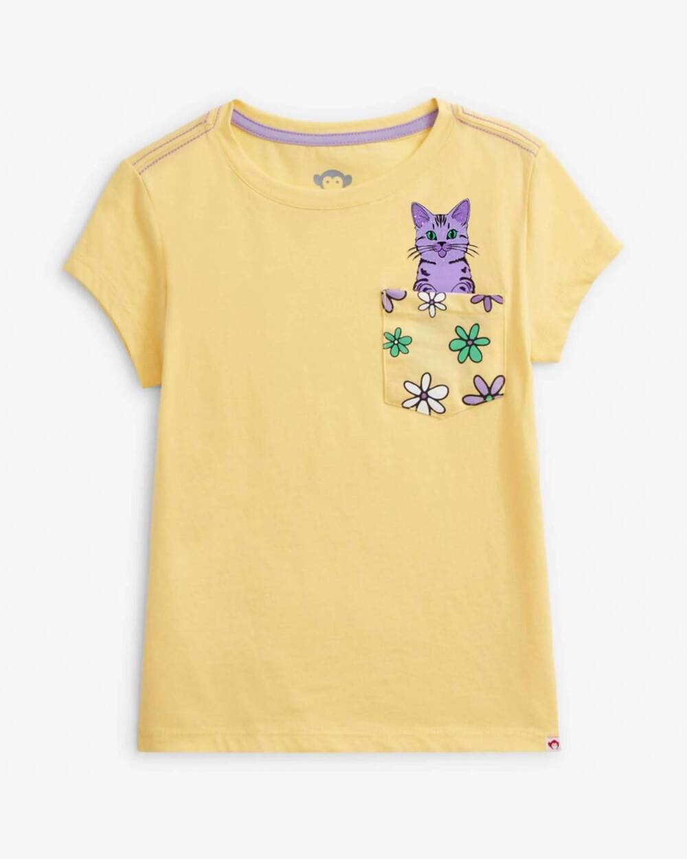 NEW APPAMAN girl's sunrise kitty graphic pocket tee in yellow